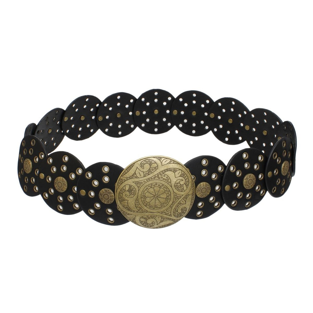 Western Belt Black Circular Gold Accent Cowboy Chic Stylish Accessory