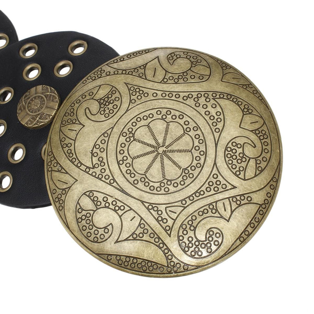 Western Belt Black Circular Gold Accent Cowboy Chic Stylish Accessory