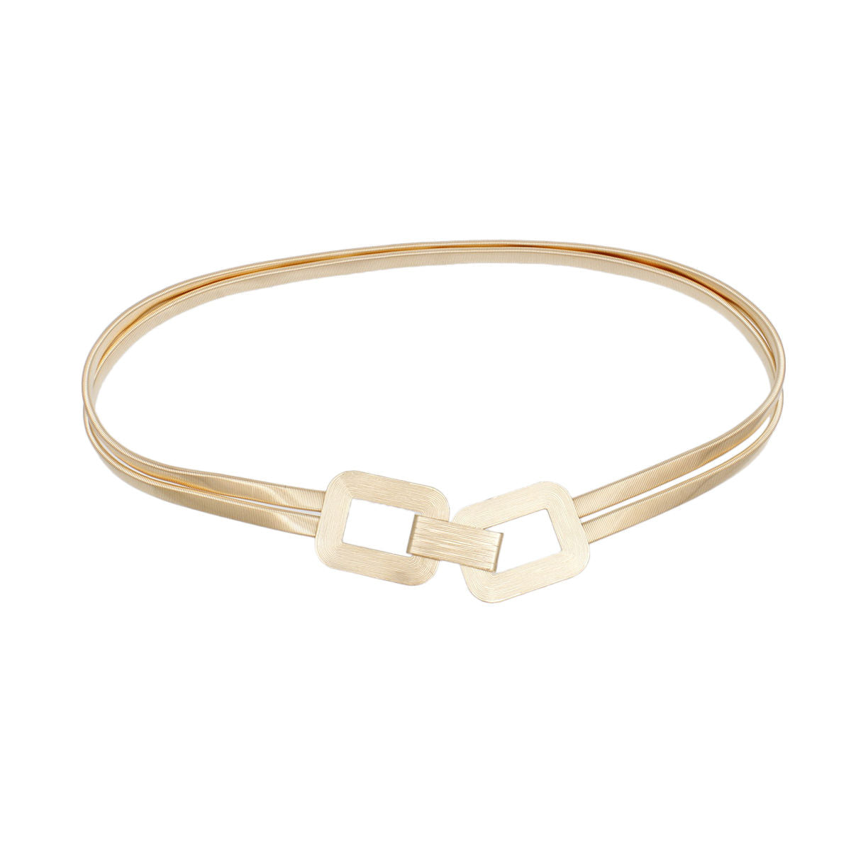 Stretch Belt with Gold Metal Omega Rectangle Buckle – Stylish Accessory