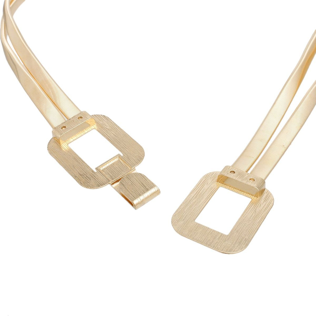 Stretch Belt with Gold Metal Omega Rectangle Buckle – Stylish Accessory
