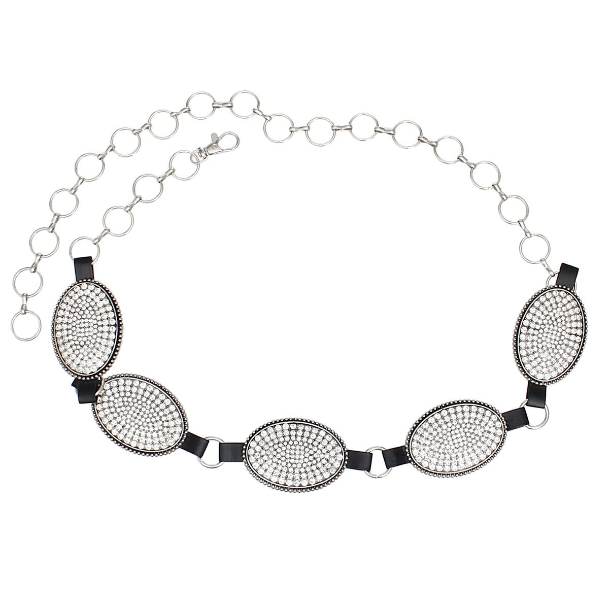 Western Belt with Oval Rhinestone and Silver Cowboy Chain – Trendy Fashion Accessory
