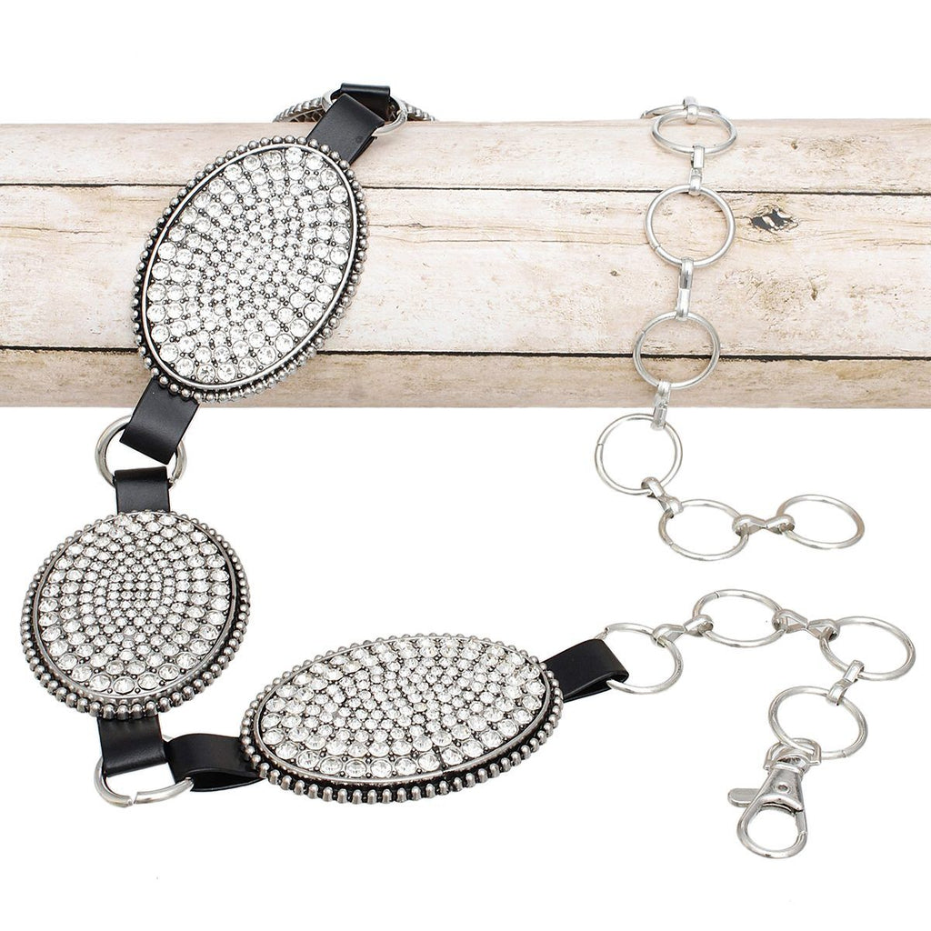 Western Belt with Oval Rhinestone and Silver Cowboy Chain – Trendy Fashion Accessory