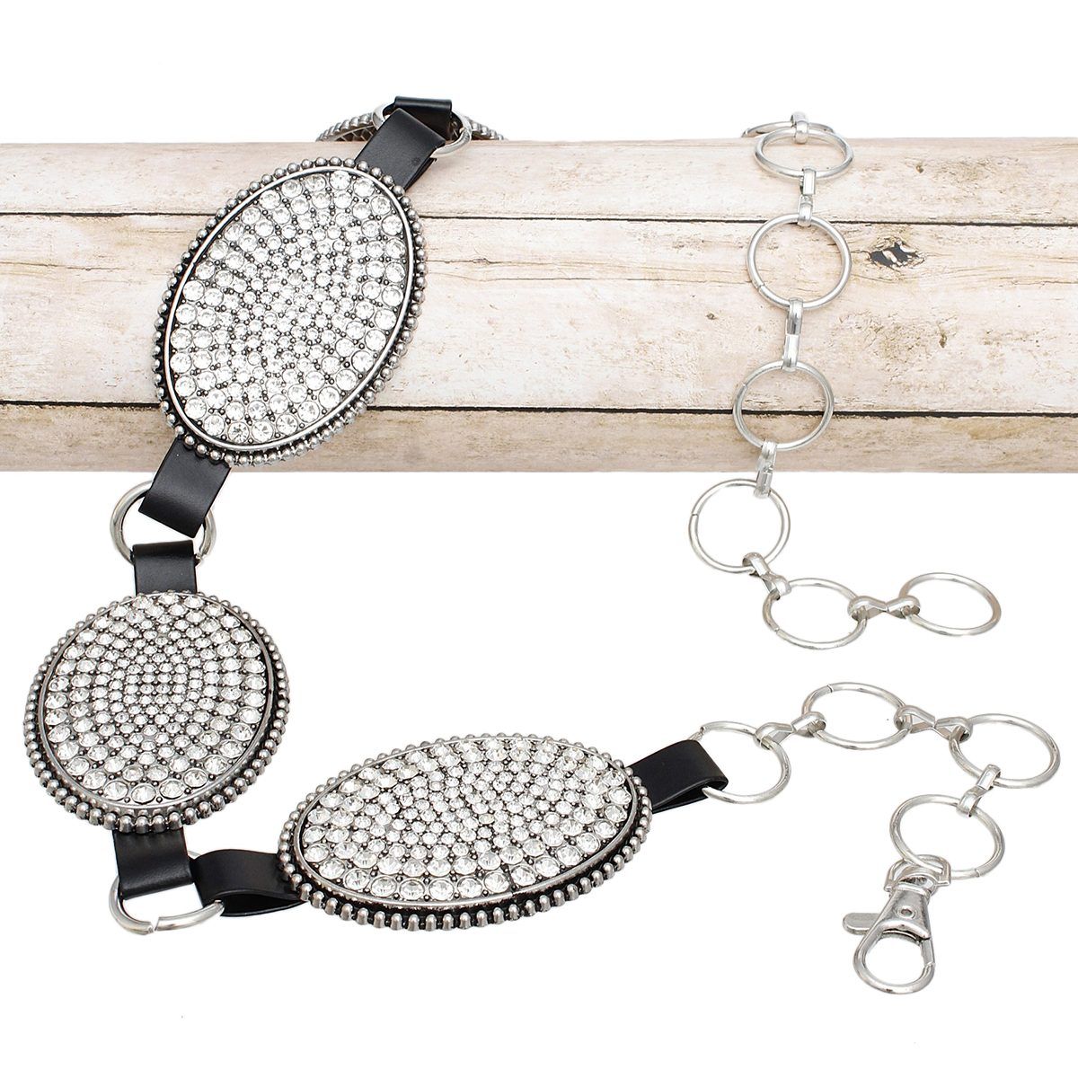 Western Belt with Oval Rhinestone and Silver Cowboy Chain – Trendy Fashion Accessory