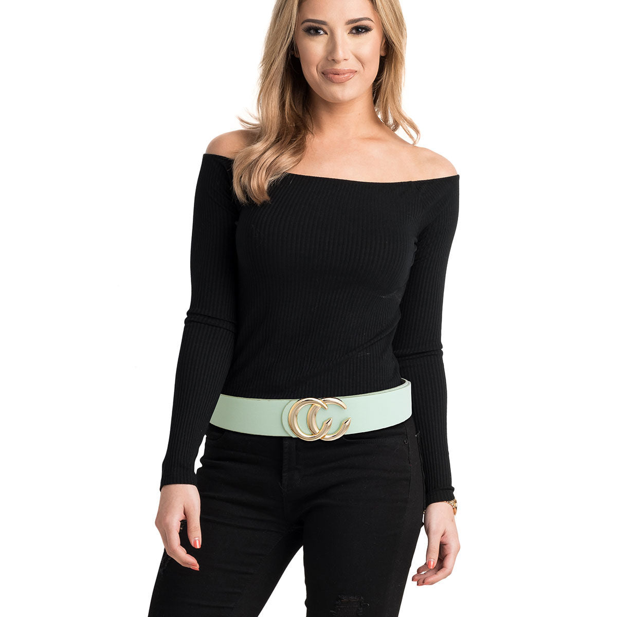 Monogram Belt Minted Stylish Mint and Gold Accessory