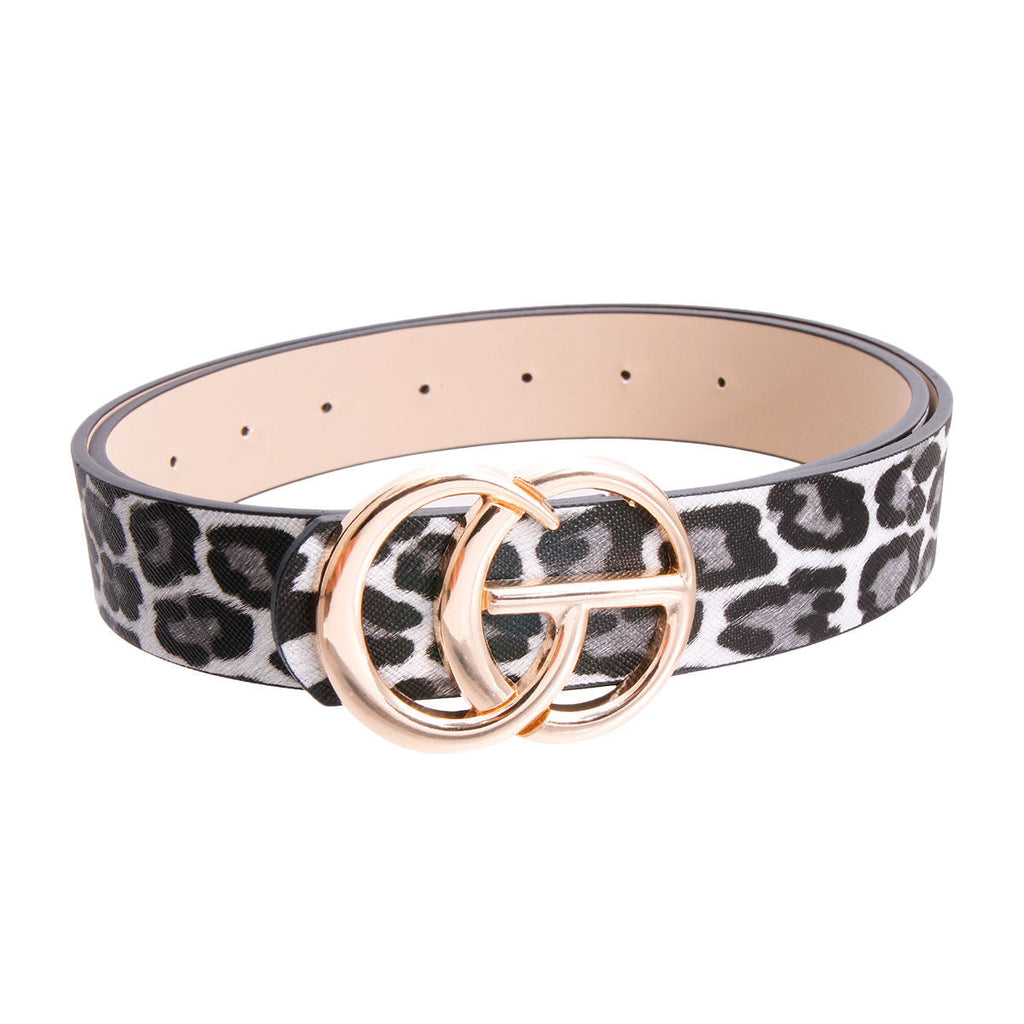 Fashion Belt with Black Leopard Print and Gold Monogram Letter – Stylish Statement Accessory