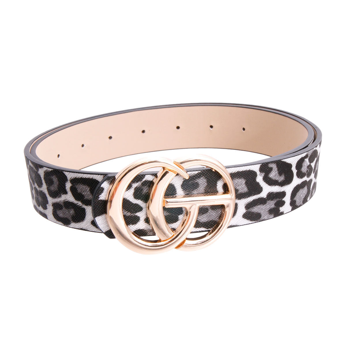 Fashion Belt with Black Leopard Print and Gold Monogram Letter – Stylish Statement Accessory
