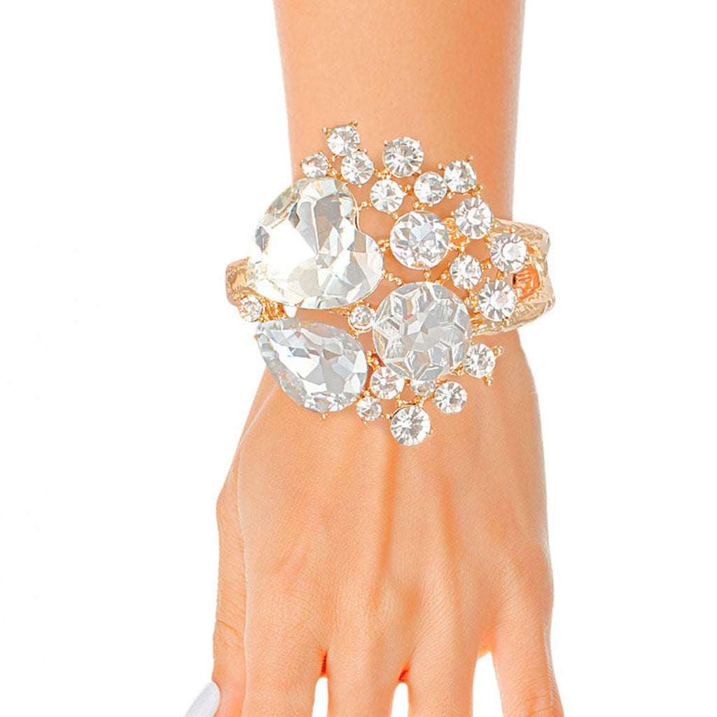 Gold Crystal Cuff Bracelet with Full Heart Detail – Stylish Statement Jewelry