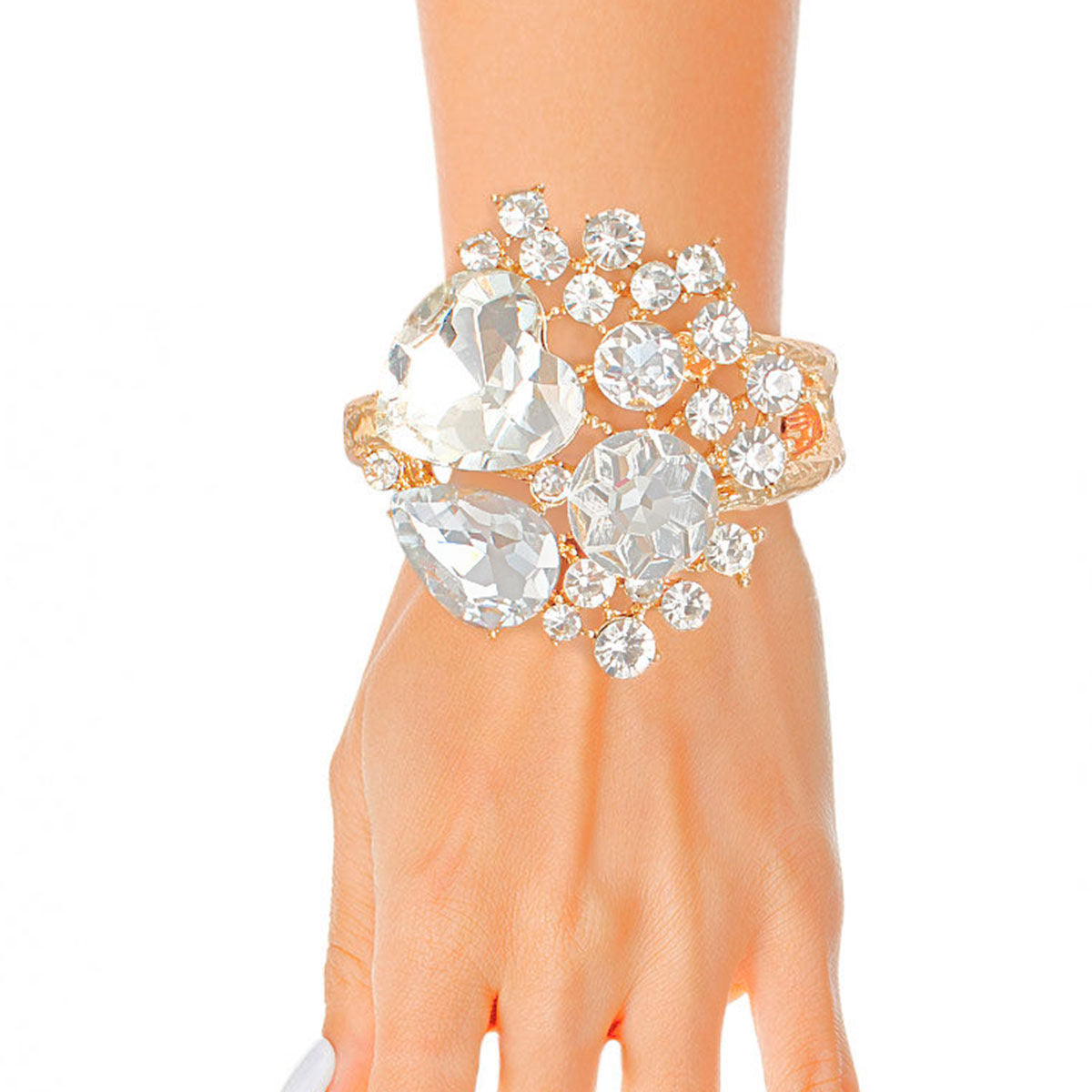Gold Crystal Cuff Bracelet with Full Heart Detail – Stylish Statement Jewelry