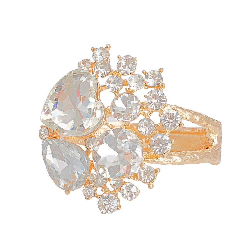 Gold Crystal Cuff Bracelet with Full Heart Detail – Stylish Statement Jewelry