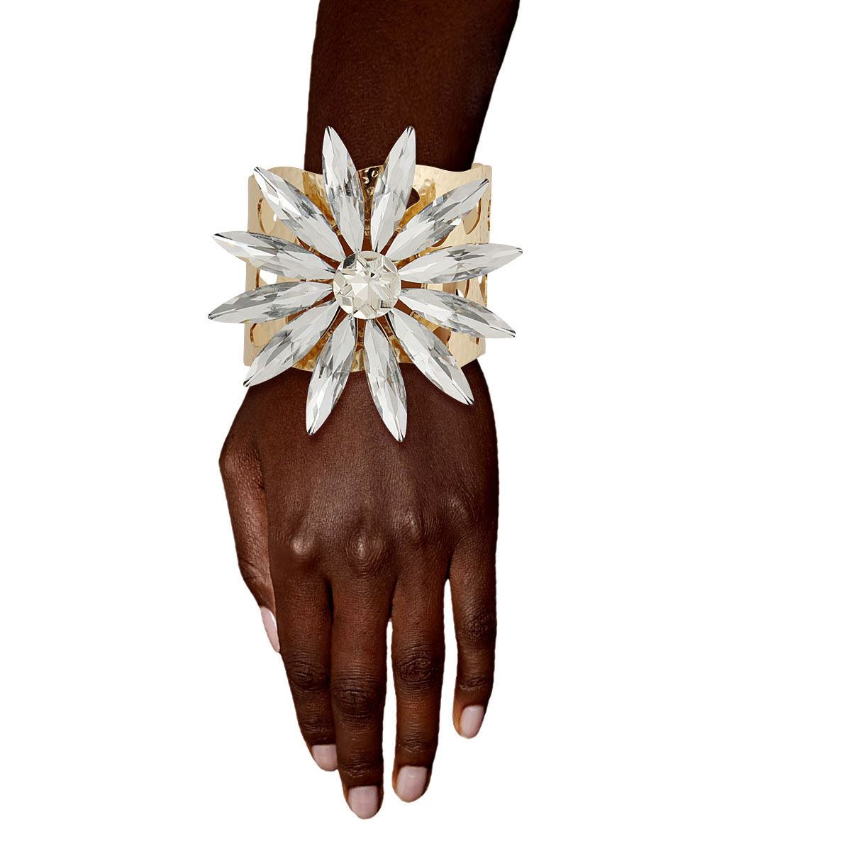 Open Cuff Bracelet Gold Flower Stylish Statement Jewelry
