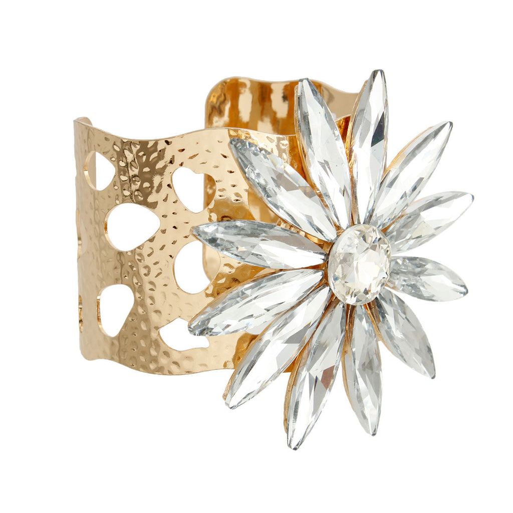 Open Cuff Bracelet Gold Flower Stylish Statement Jewelry