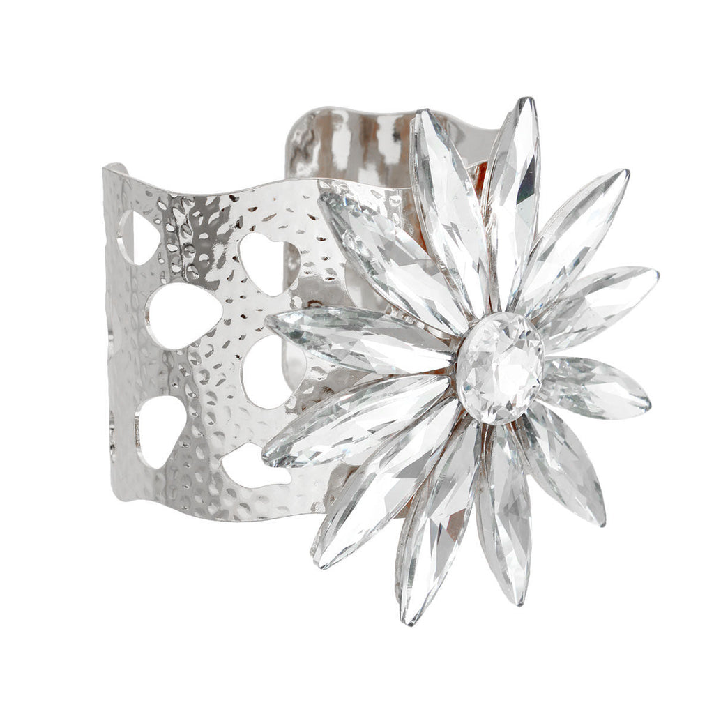 Open Cuff Silver Flower Bracelet Stylish Statement Jewelry