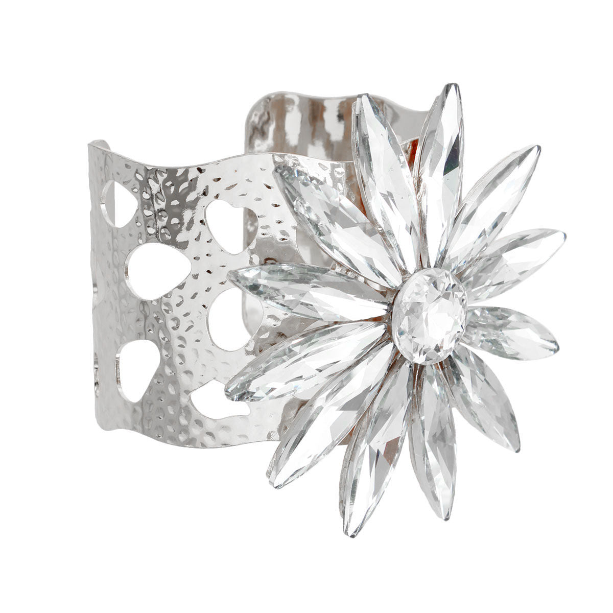 Open Cuff Silver Flower Bracelet Stylish Statement Jewelry