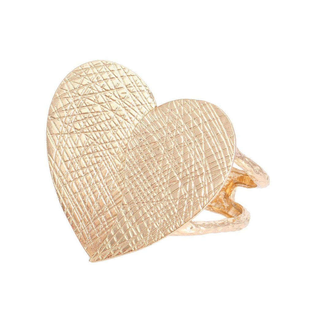Chunky Gold Cuff Bracelet with Scratched Heart Detail – Stylish Statement Jewelry