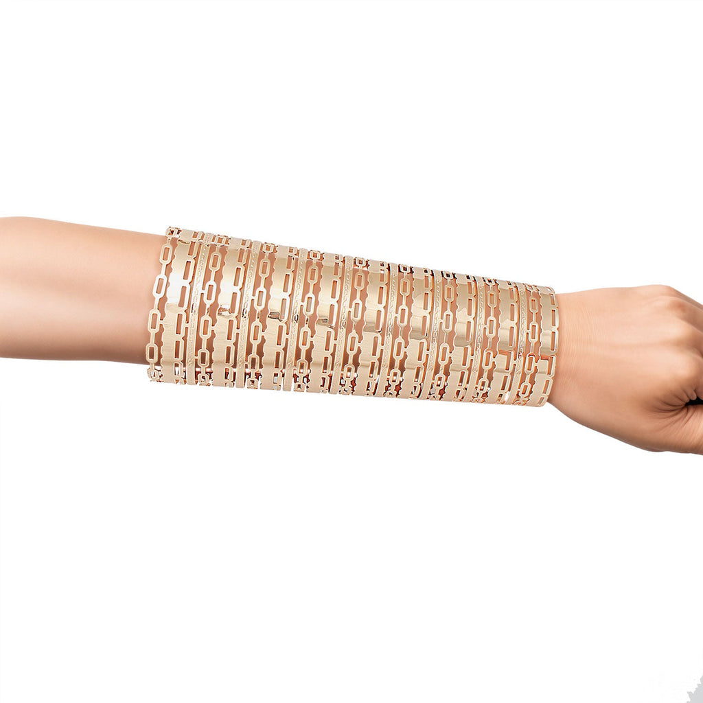 Long Polished Gold Oval Link Cutout Cuff Bracelet – Stylish Statement Jewelry