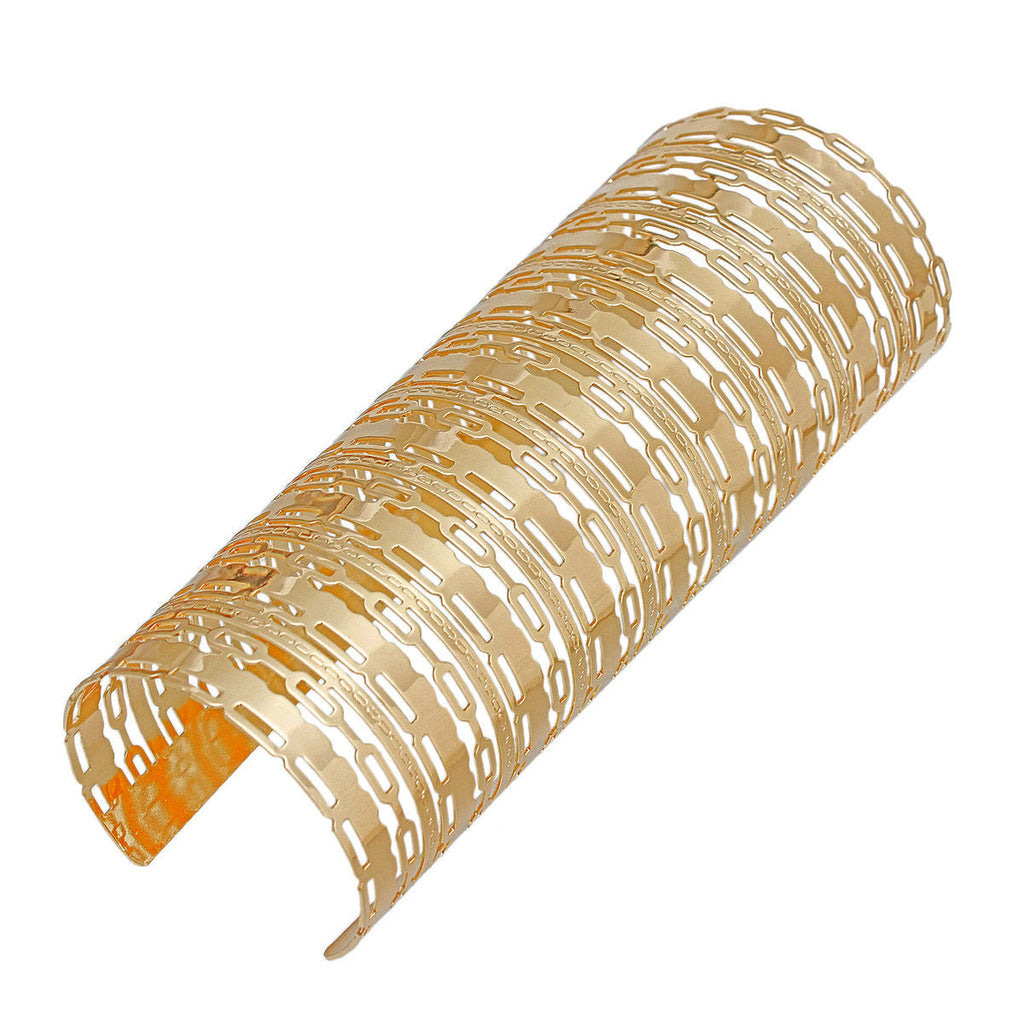 Long Polished Gold Oval Link Cutout Cuff Bracelet – Stylish Statement Jewelry