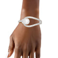 Silver Hinge Cuff Bracelet with White Pearl Teardrop – Stylish Statement Jewelry