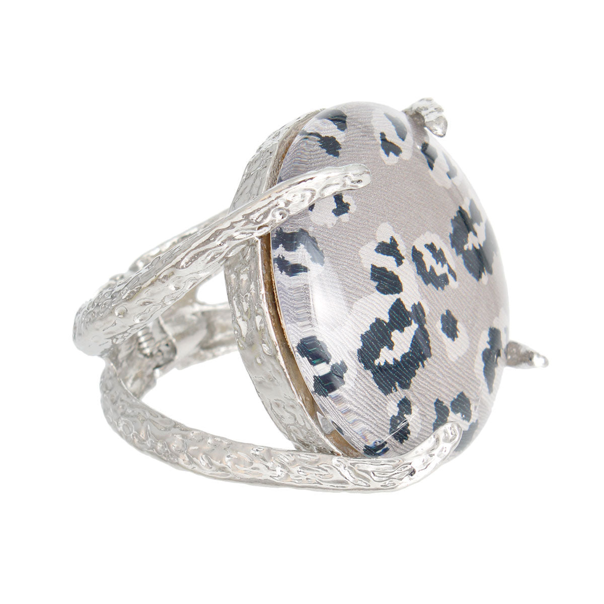 Statement Gray Round Leopard Print Cuff Bracelet