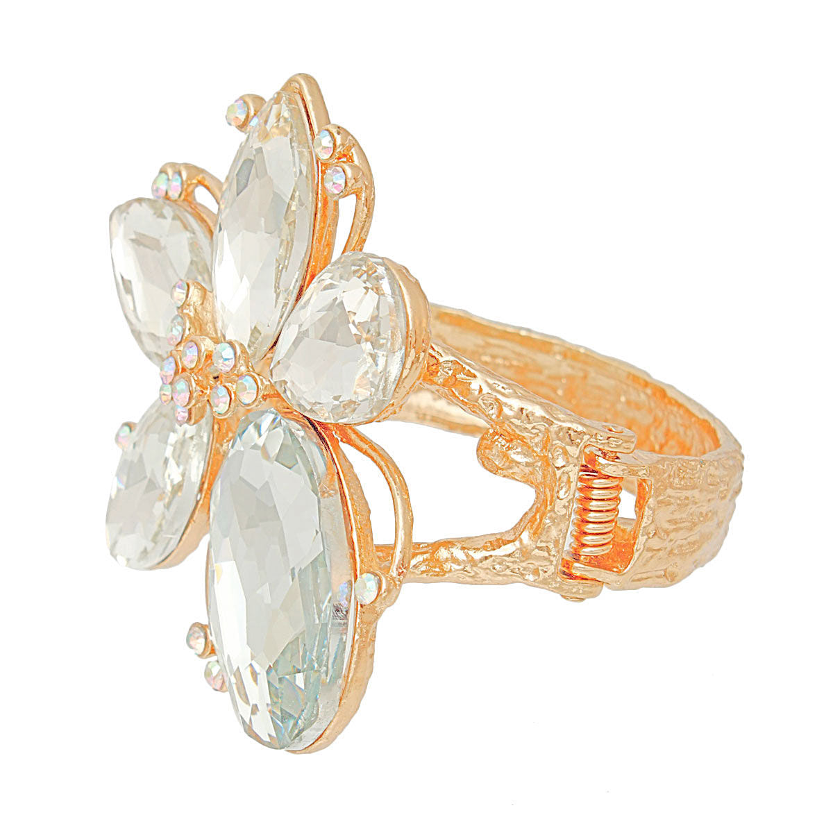 Hinge Cuff Bangle Gold Clear Crystal Flower Stylish Jewelry Accessory