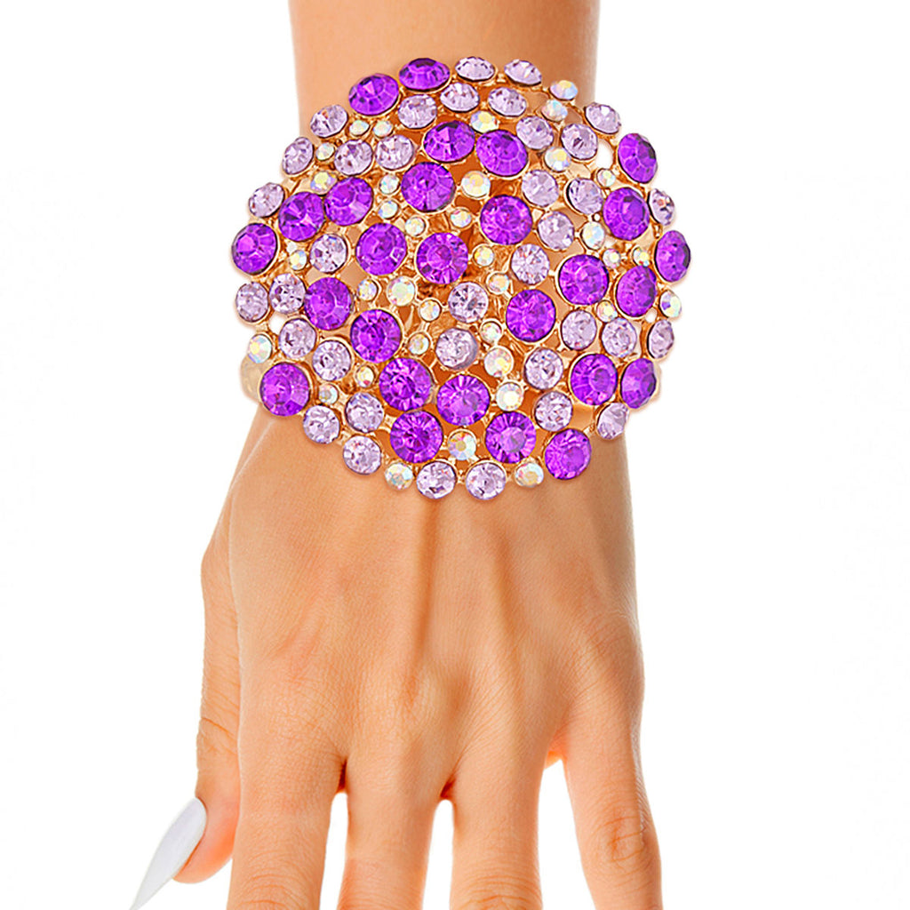 Statement Purple Stone Dome Cluster Cuff Bracelet Stylish Jewelry Accessory