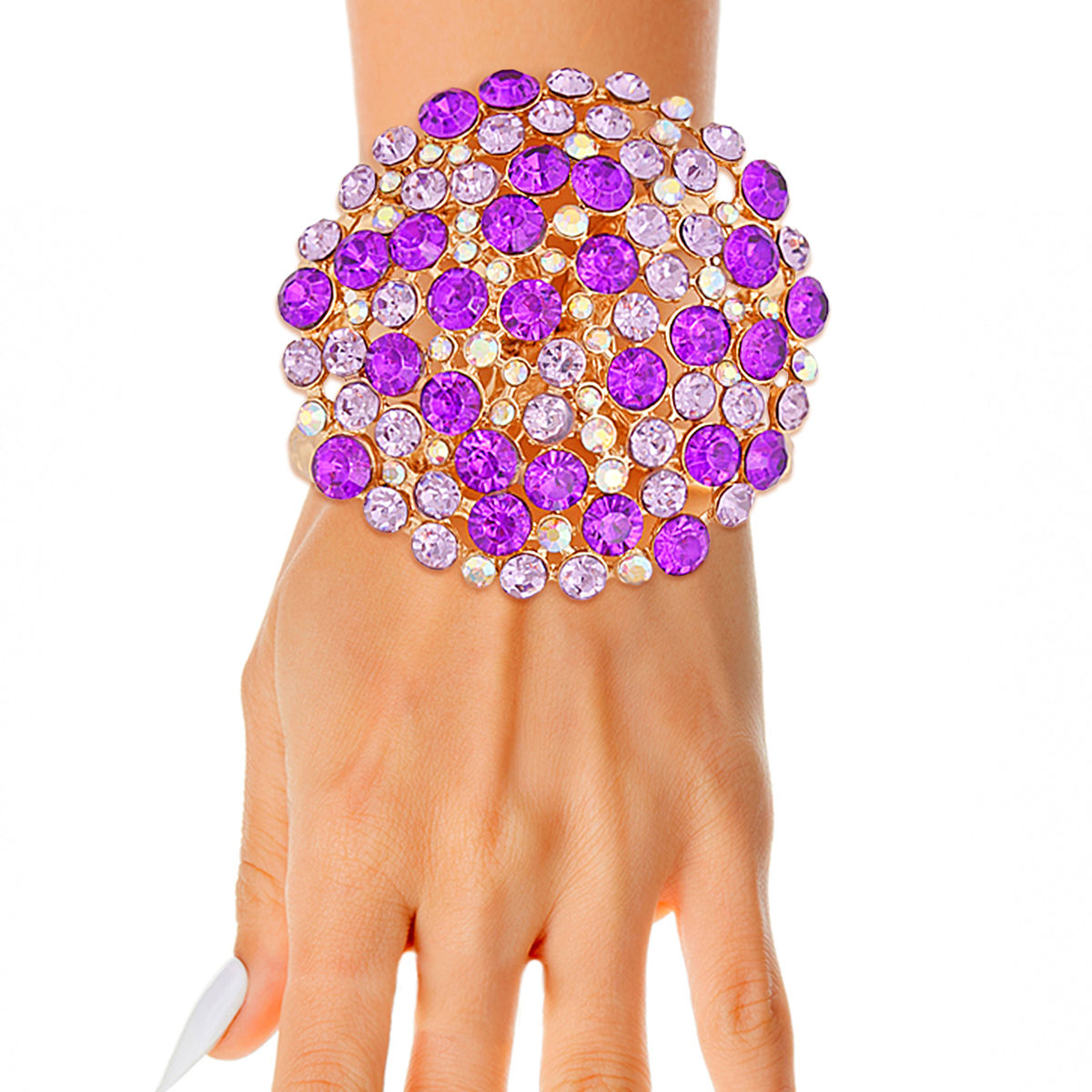 Statement Purple Stone Dome Cluster Cuff Bracelet Stylish Jewelry Accessory