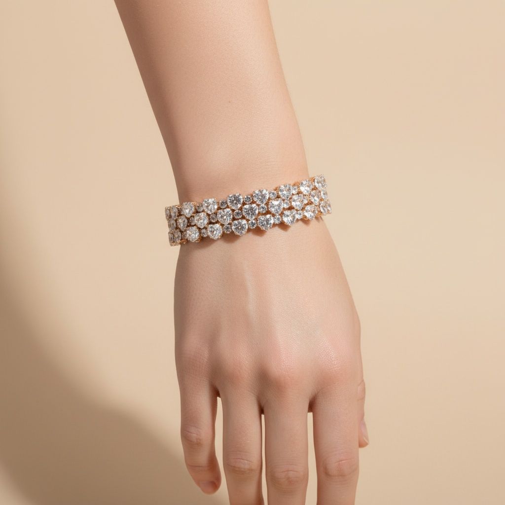 Memory Wire Gold Tennis Bracelet with Heart Crystal CZ – Stylish Statement Jewelry
