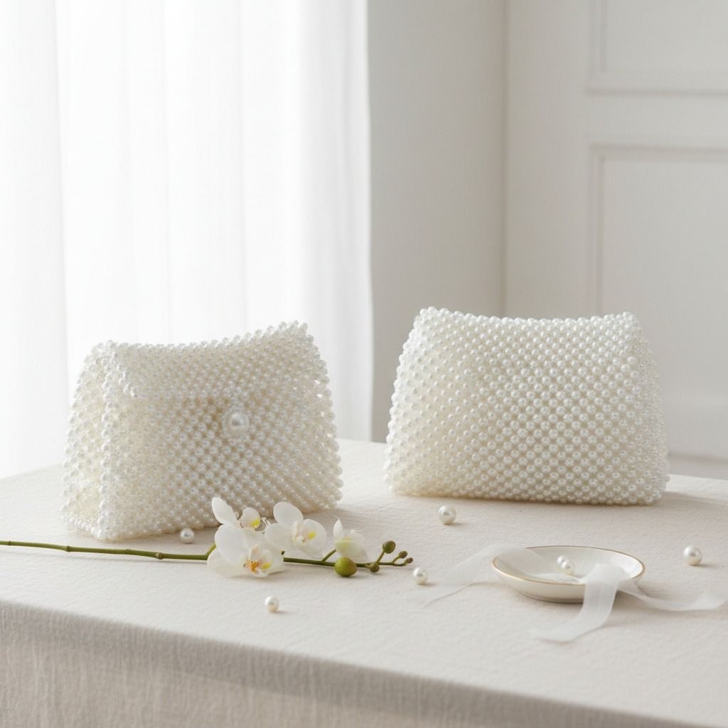 Fashion Handbag Evening Clutch White Pearl Woven Handmade Flap Bag Chic Elegant
