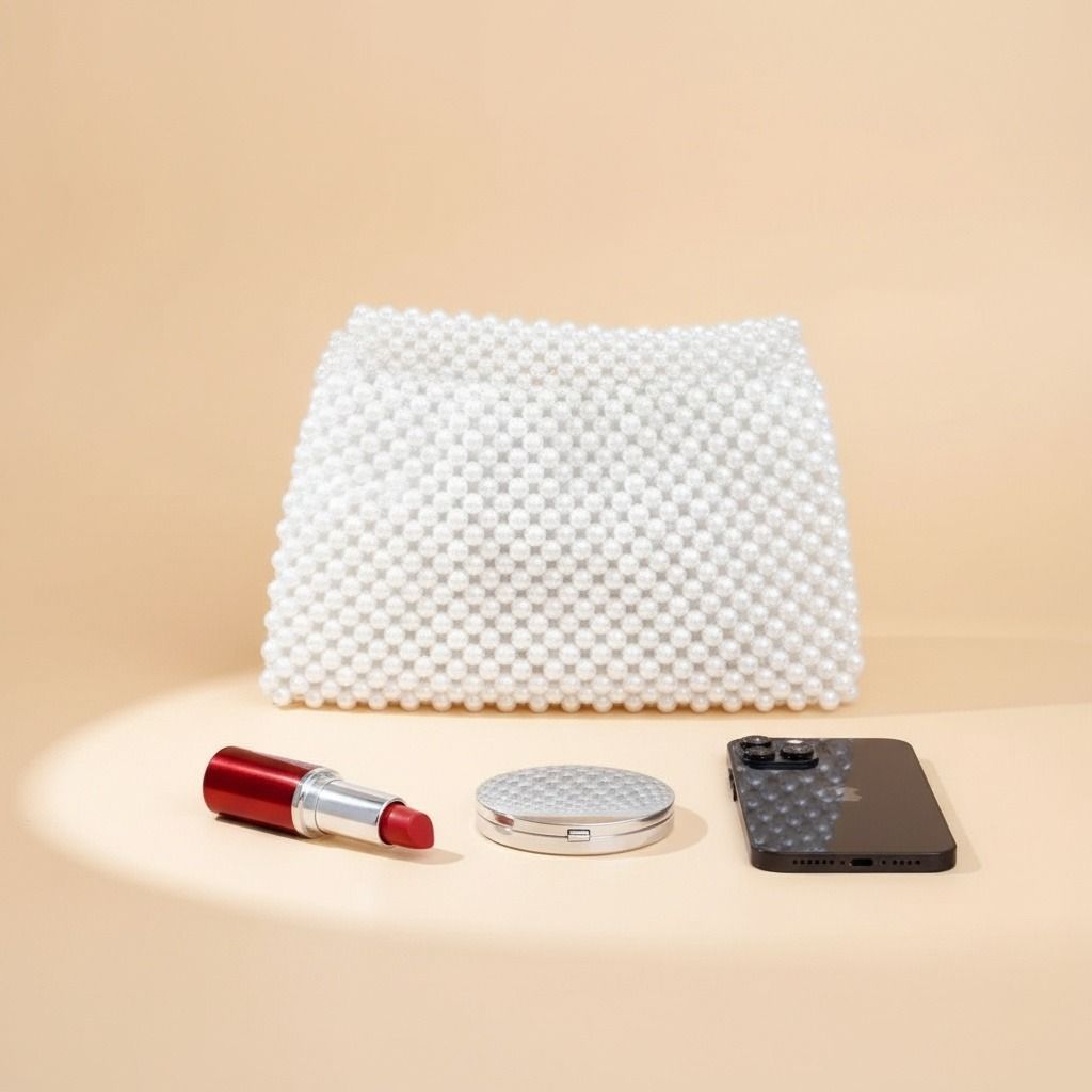 Fashion Handbag Evening Clutch White Pearl Woven Handmade Flap Bag Chic Elegant