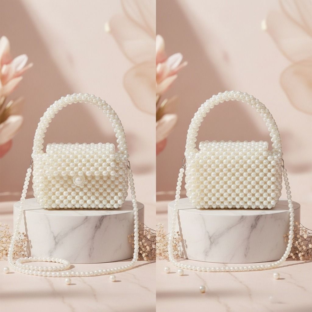 Fashion Handbag Top Handle Retro Luxe Cream Pearl Flap Stylish Chic