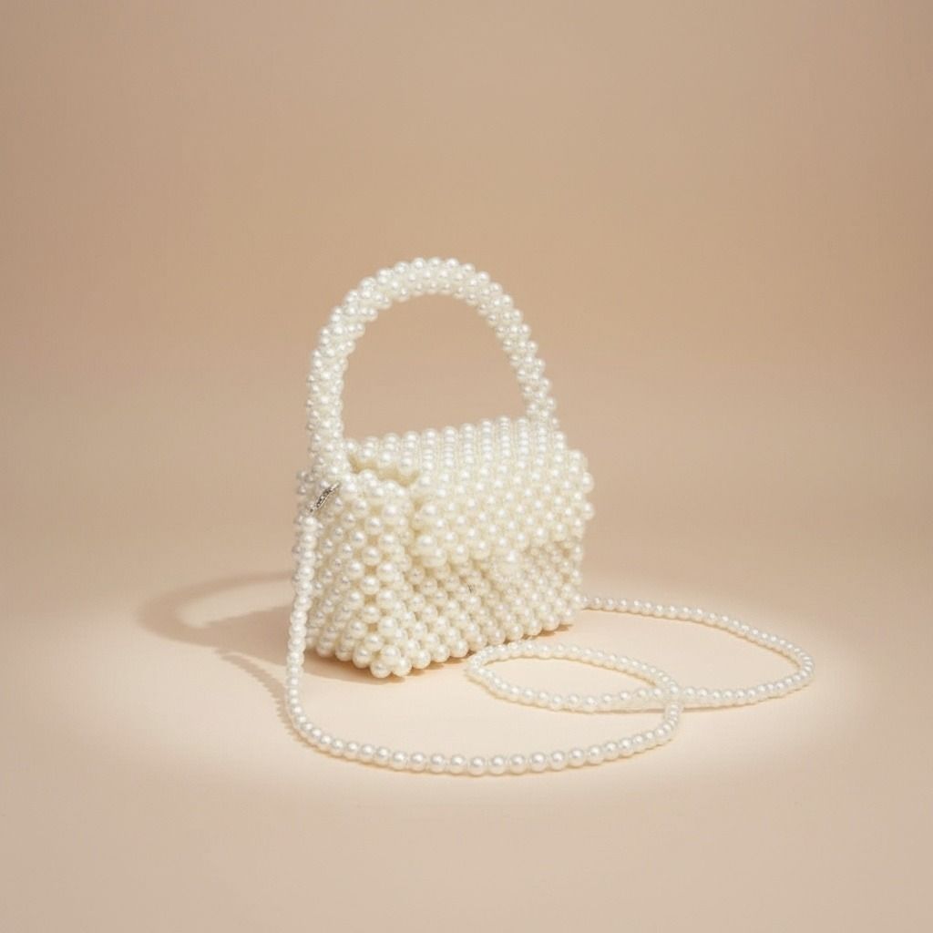 Fashion Handbag Top Handle Retro Luxe Cream Pearl Flap Stylish Chic