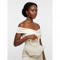 Fashion Handbag Top Handle Trapeze Cream Pearl Woven Stylish Bag