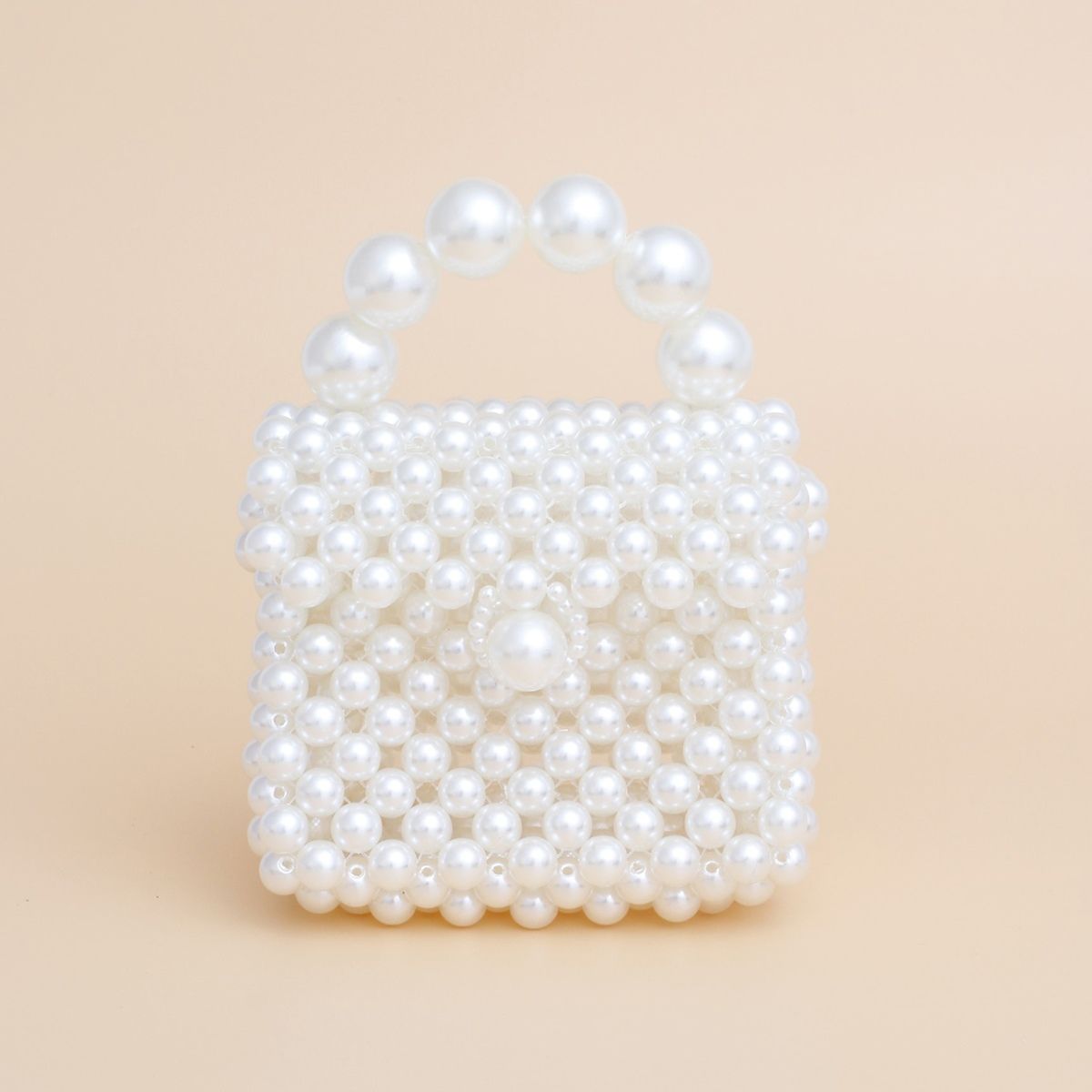 Fashion Handbag Micro Top Handle Cream Pearl Woven Handmade Bag Stylish Chic