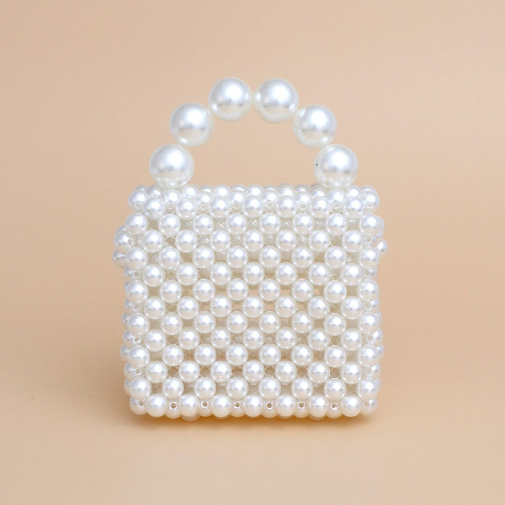 Fashion Handbag Micro Top Handle Cream Pearl Woven Handmade Bag Stylish Chic