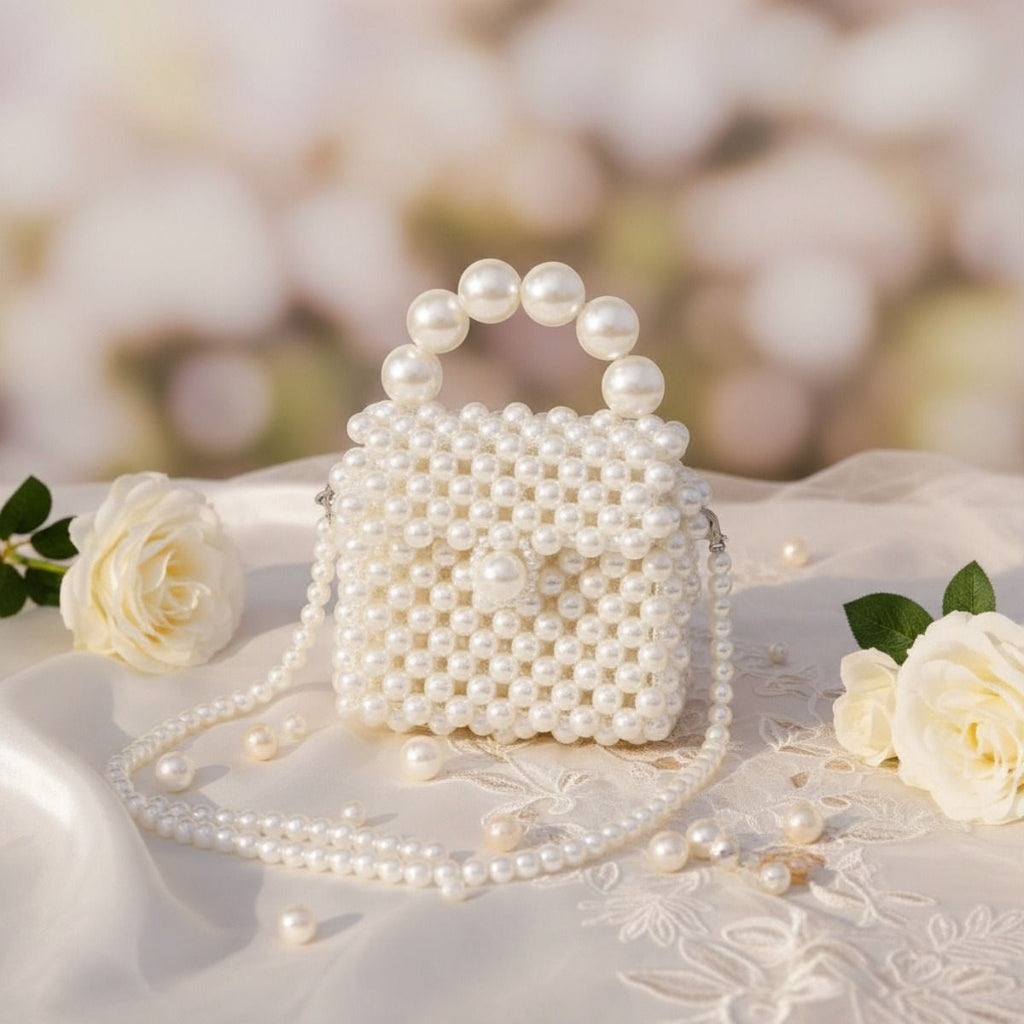 Fashion Handbag Micro Top Handle Cream Pearl Woven Handmade Bag Stylish Chic