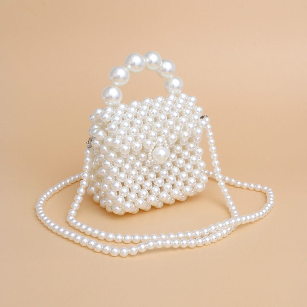 Fashion Handbag Micro Top Handle Cream Pearl Woven Handmade Bag Stylish Chic