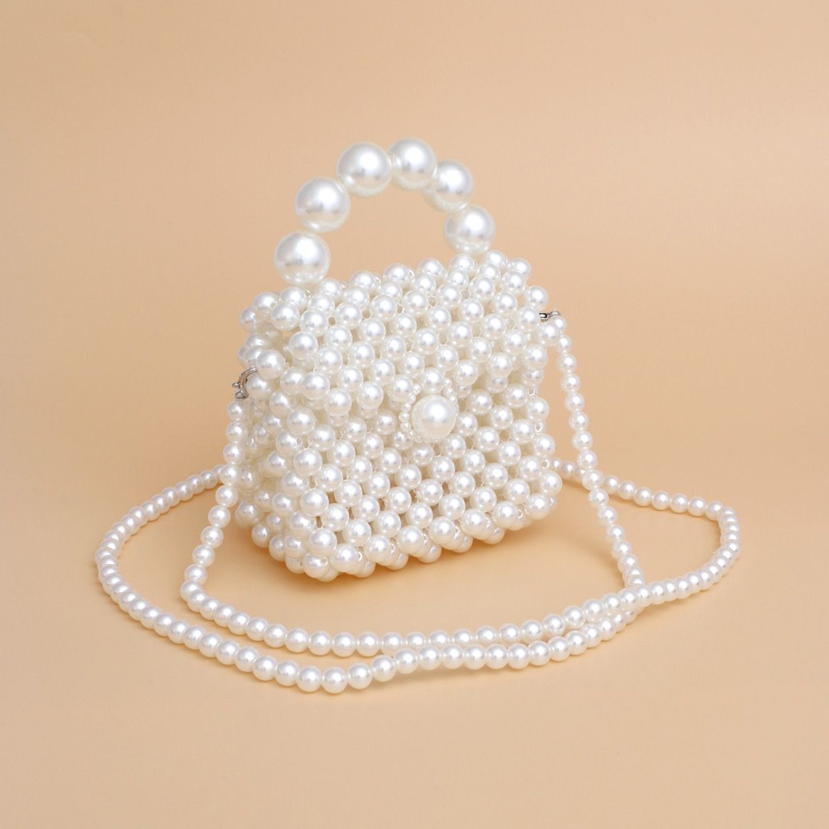 Fashion Handbag Micro Top Handle Cream Pearl Woven Handmade Bag Stylish Chic