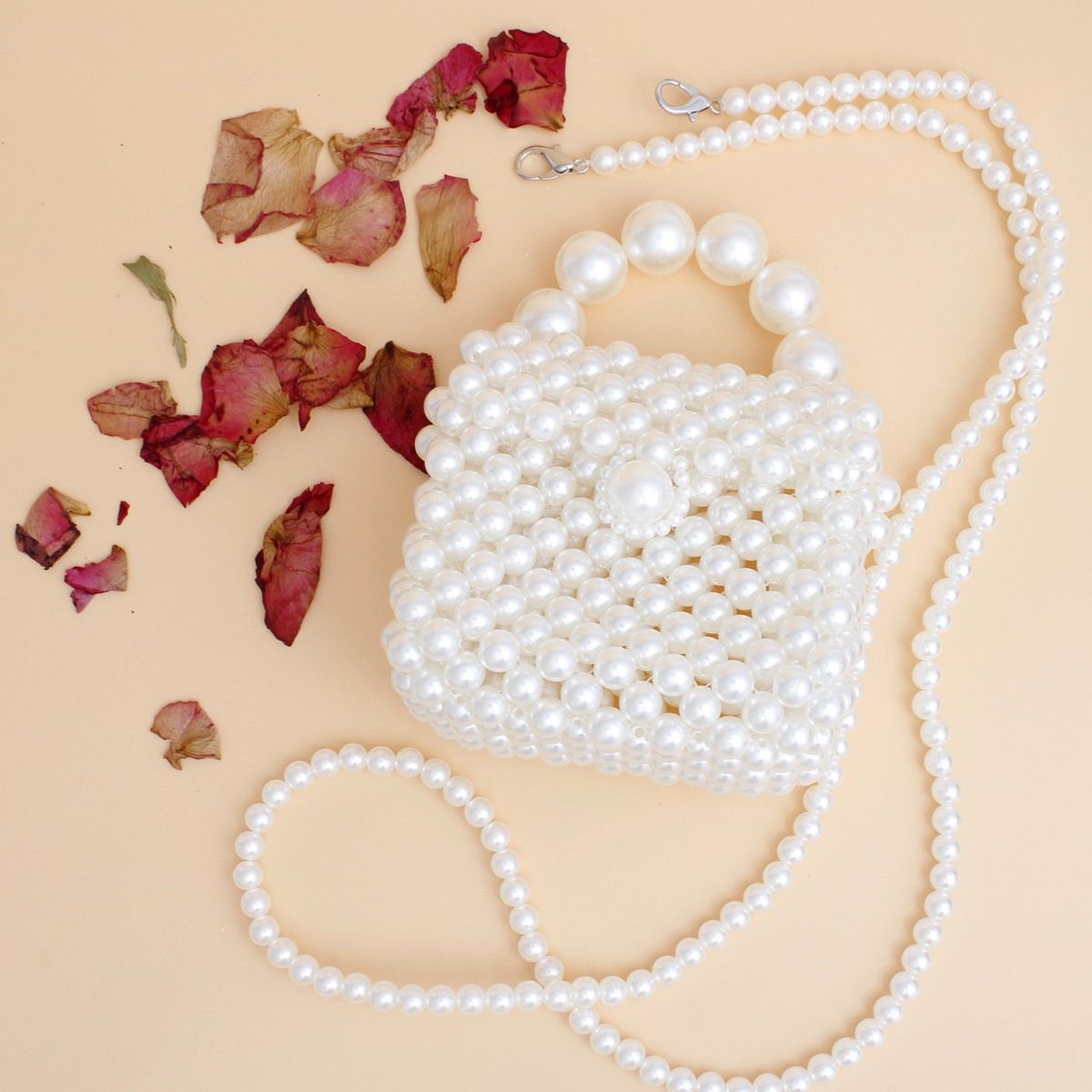 Fashion Handbag Micro Top Handle Cream Pearl Woven Handmade Bag Stylish Chic