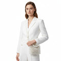 Fashion Handbag Top Handle Square Cream Pearl Woven Chic Statement Bag