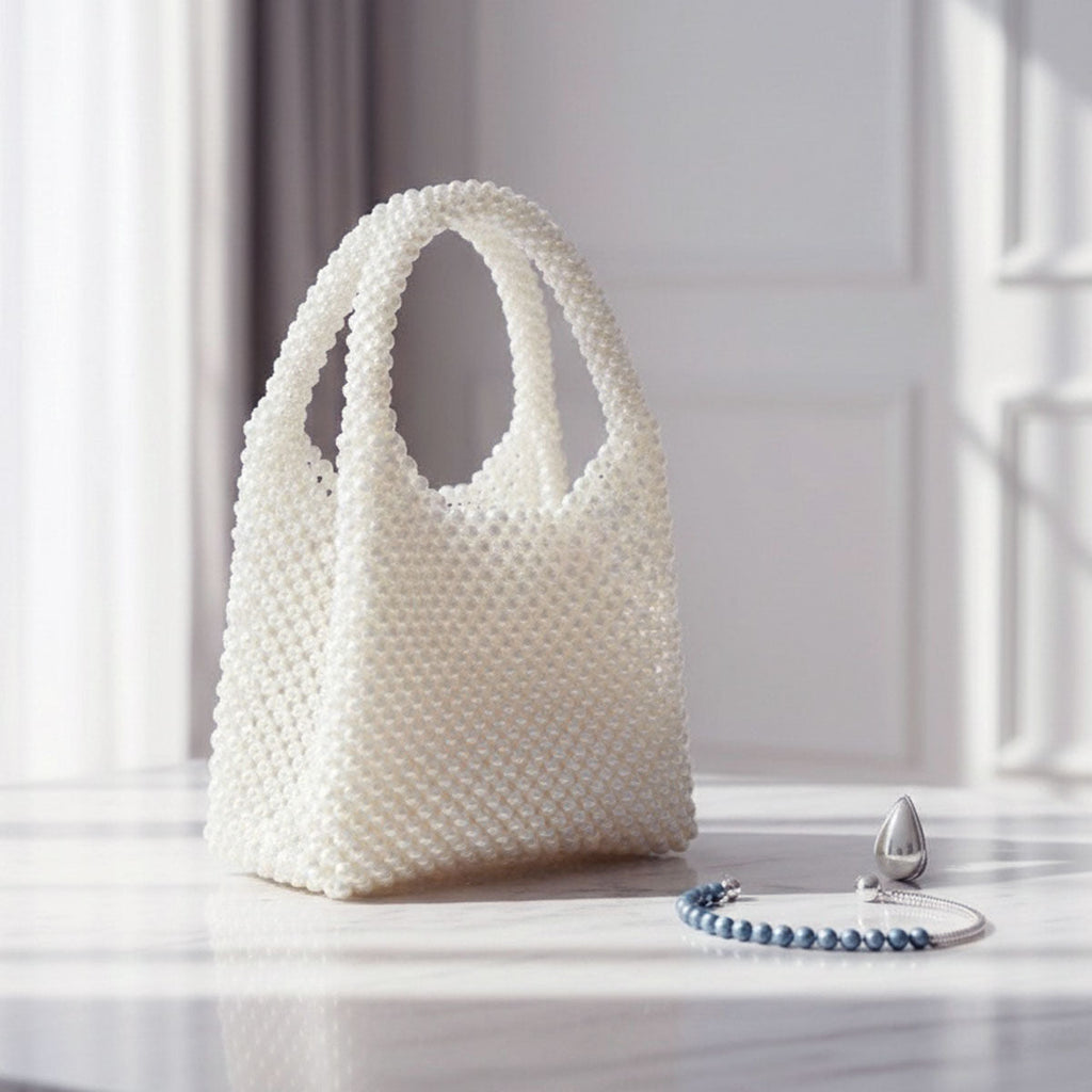 Fashion Handbag Top Handle Luxe White Pearl Hollywood Stylish Chic
