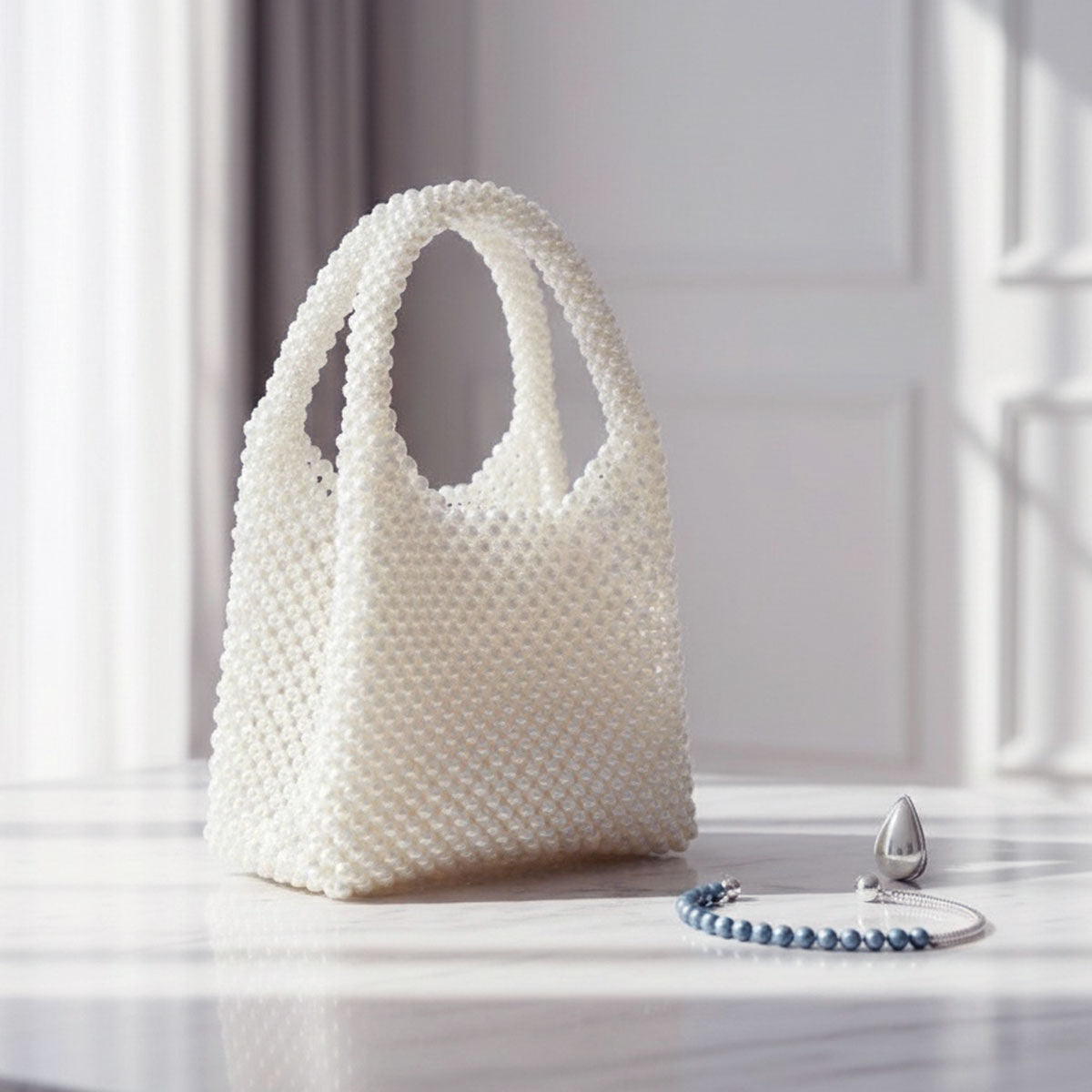 Fashion Handbag Top Handle Luxe White Pearl Hollywood Stylish Chic