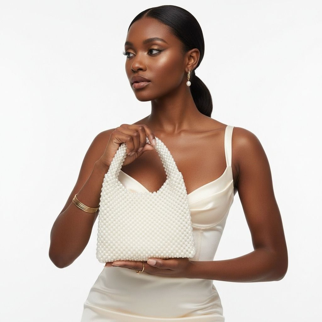 Fashion Handbag Top Handle Luxe White Pearl Hollywood Stylish Chic
