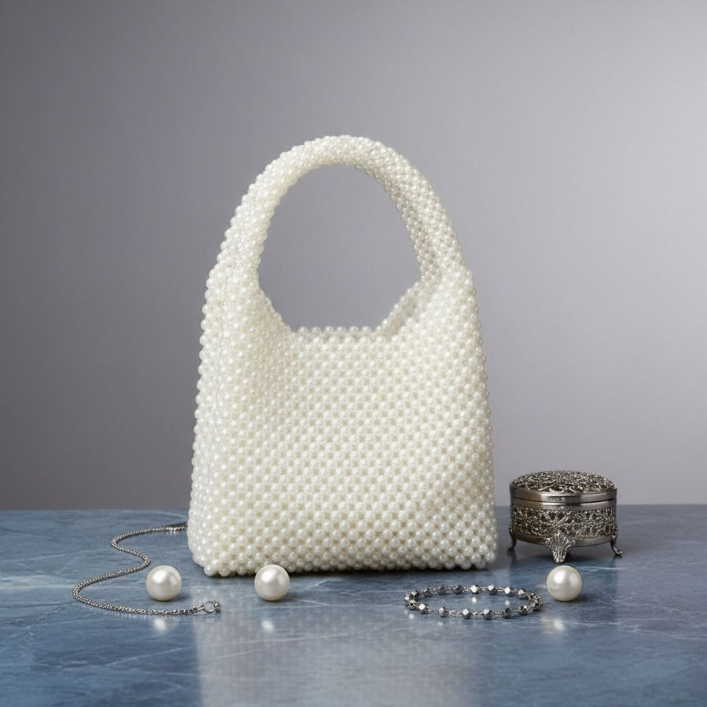 Fashion Handbag Top Handle Luxe White Pearl Hollywood Stylish Chic