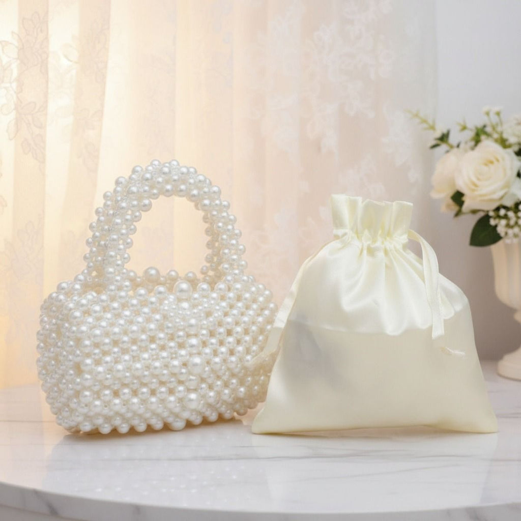 Fashion Handbag Barrel Bag Luminous Cream Pearl Woven Stylish Statement