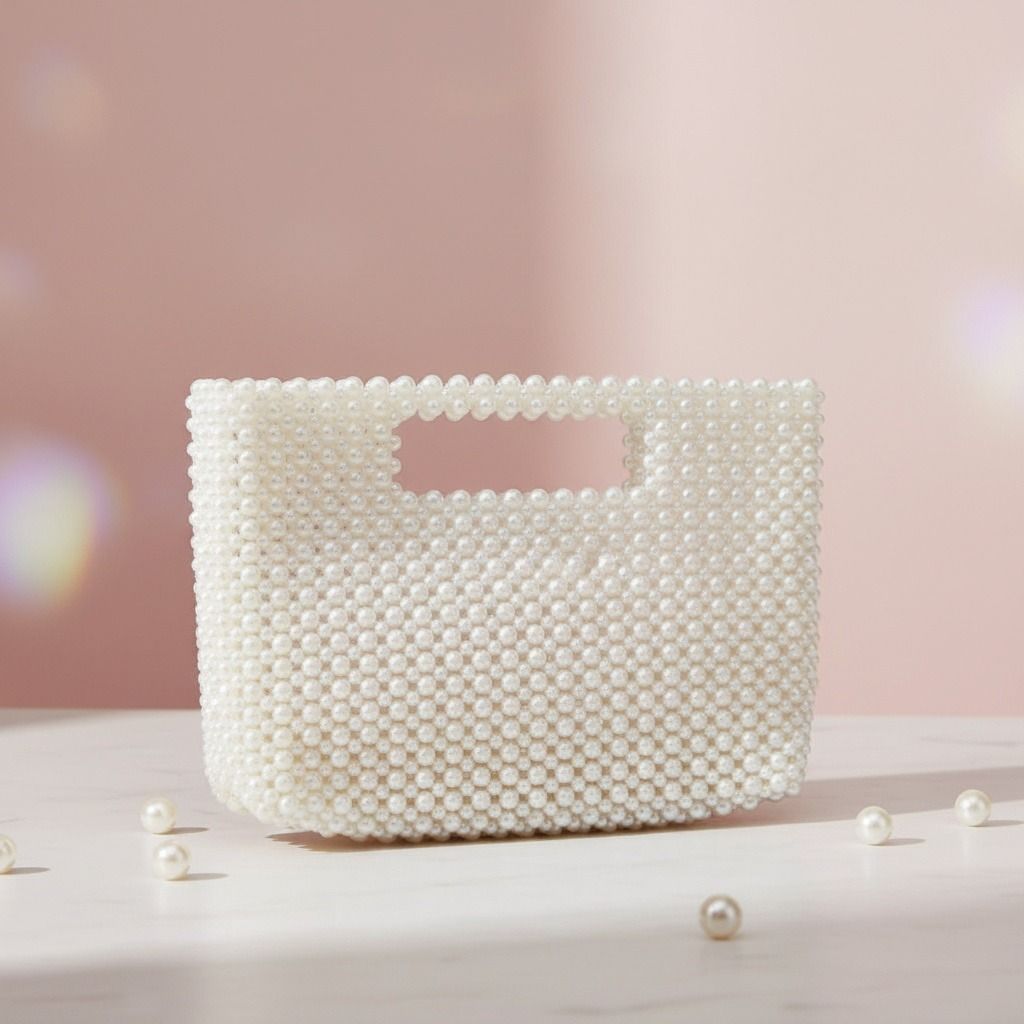 Fashion Handbag Vintage Cream Clutch with Pearl Cut Out Handle Stylish Chic Accessory