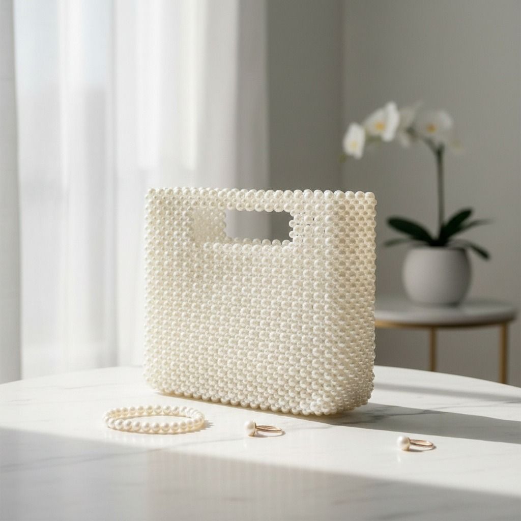 Fashion Handbag Vintage Cream Clutch with Pearl Cut Out Handle Stylish Chic Accessory