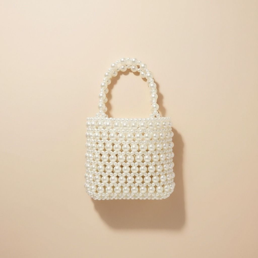 Fashion Handbag Vintage Woven Cream Pearl Crossbody Bag with Top Handle Chic Statement Accessory