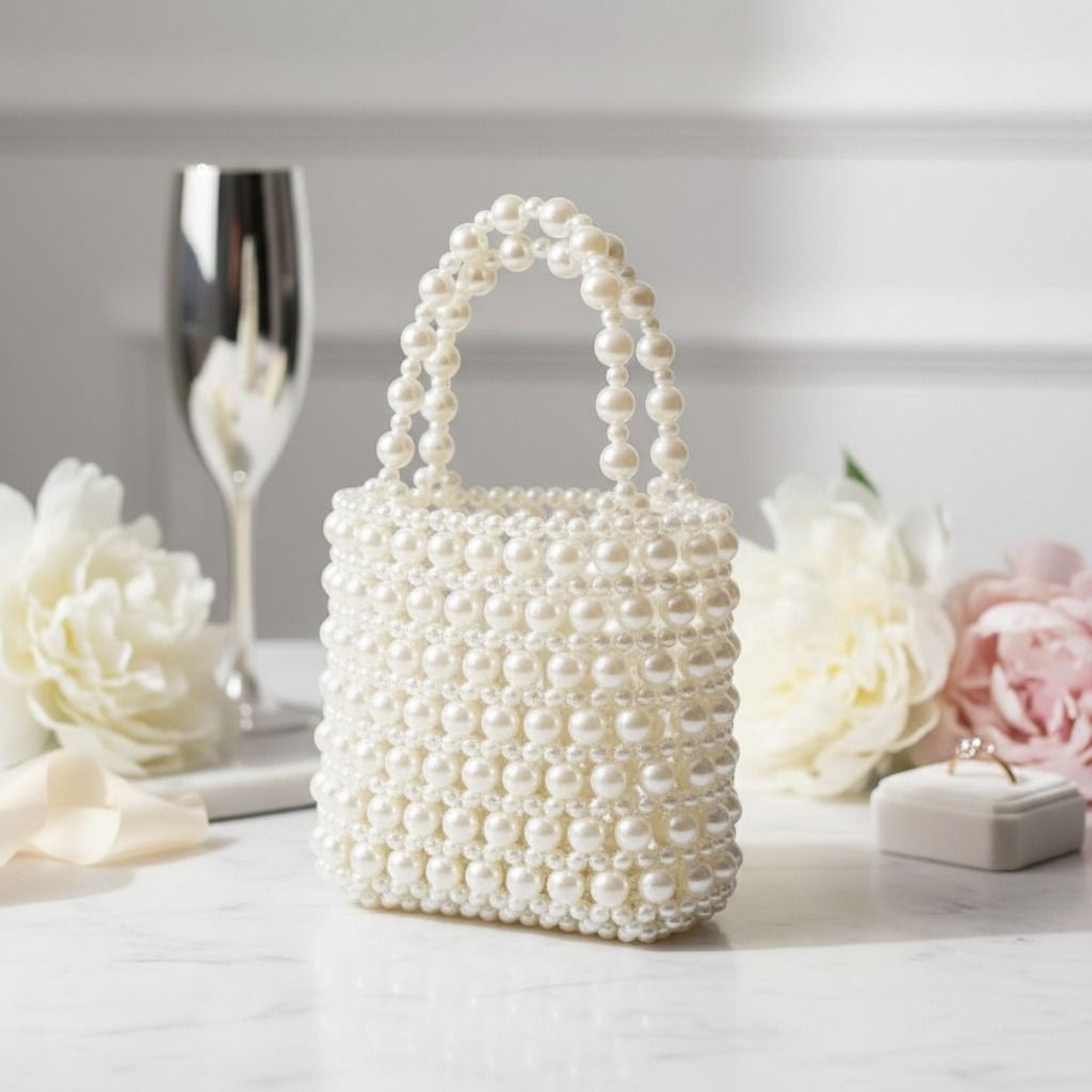 Fashion Handbag Vintage Woven Cream Pearl Crossbody Bag with Top Handle Chic Statement Accessory