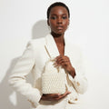 Fashion Handbag Vintage Woven Cream Pearl Crossbody Bag with Top Handle Chic Statement Accessory