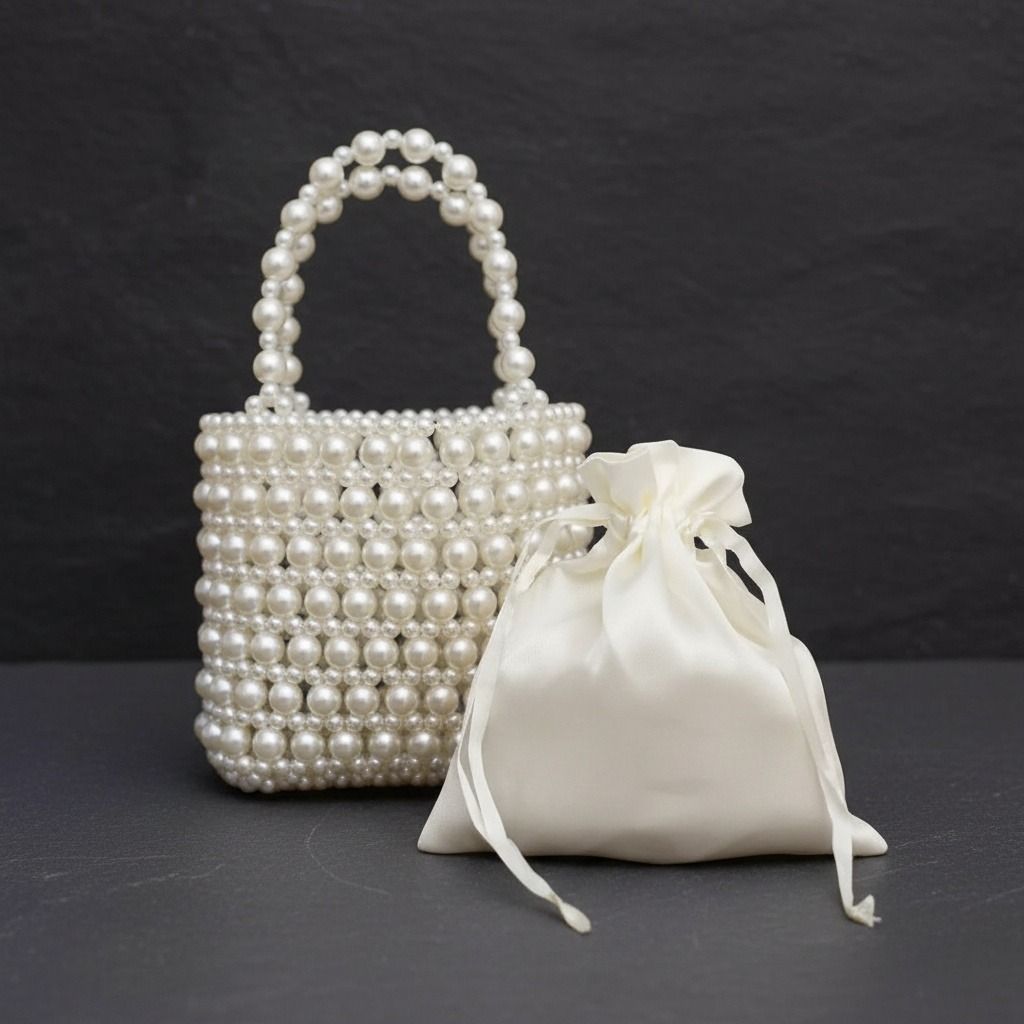 Fashion Handbag Vintage Woven Cream Pearl Crossbody Bag with Top Handle Chic Statement Accessory