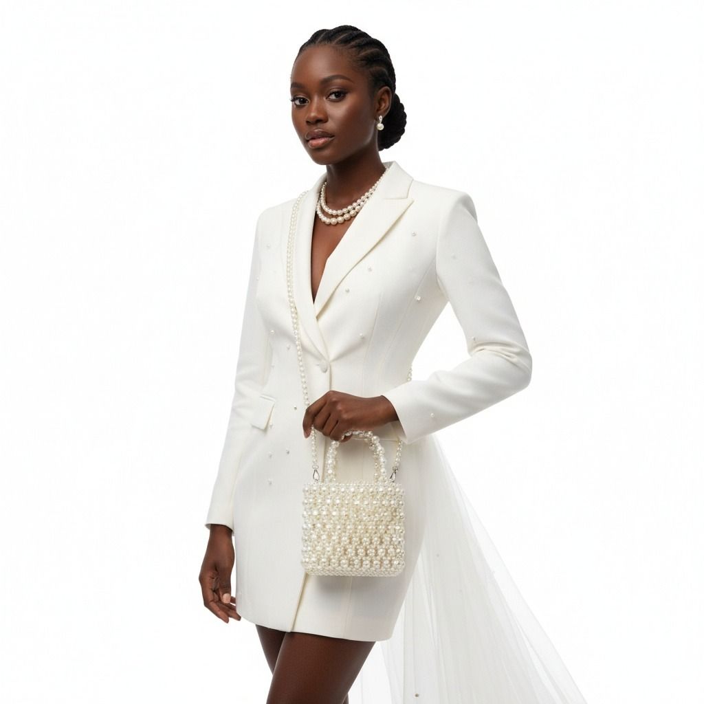 Fashion Handbag Vintage Woven Cream Pearl Crossbody Bag with Top Handle Chic Statement Accessory